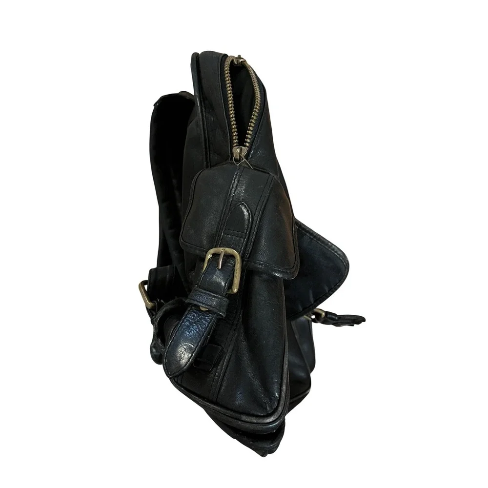 Vintage Dakota by Tumi Black Leather Backpack Vintage Rucksack Multi Pocket